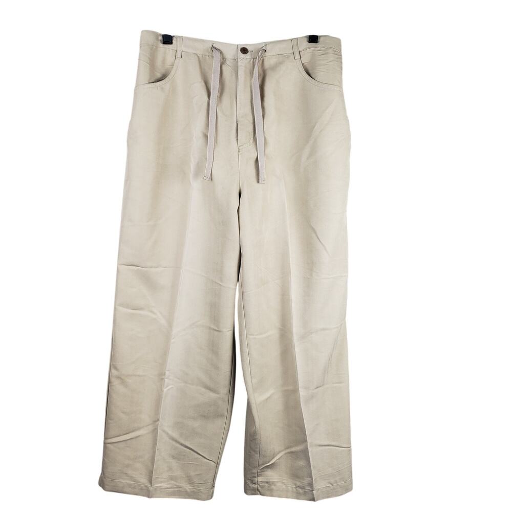 Vintage La Cabana Size L Natural Fiber Beach Pants Cropped Khaki Tan‎ Resortwear